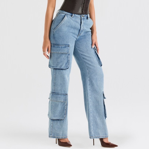 HOUSE OF CB Ria Washed Utility Cargo Jeans - size small - Picture 1 of 3